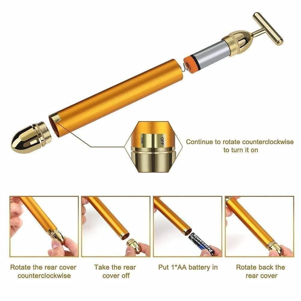 24K Gold Energy Beauty Bar Electric Facial Massage Roller for Glowing Skin